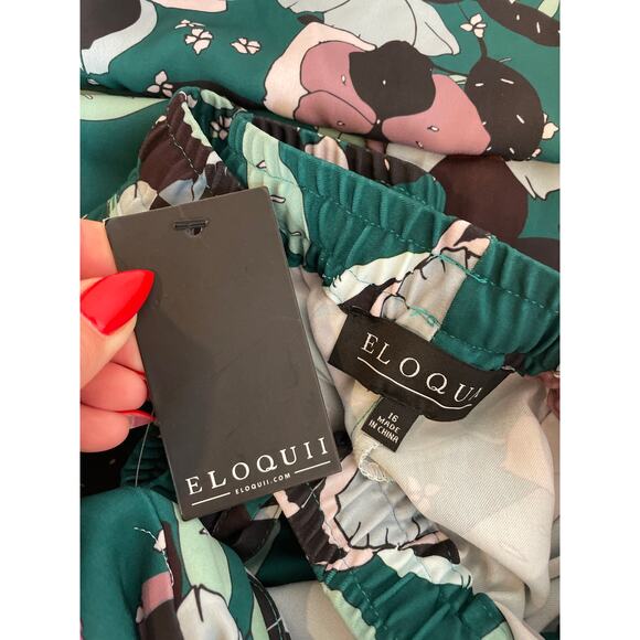 NWT Eloquii Teal Green Floral High Waisted Pull on Flowy Boho Pants Plus Size 16 - Picture 7 of 7